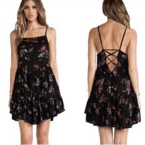 Free People Circle Of Flowers Tiered Ruffle Floral Mini Dres